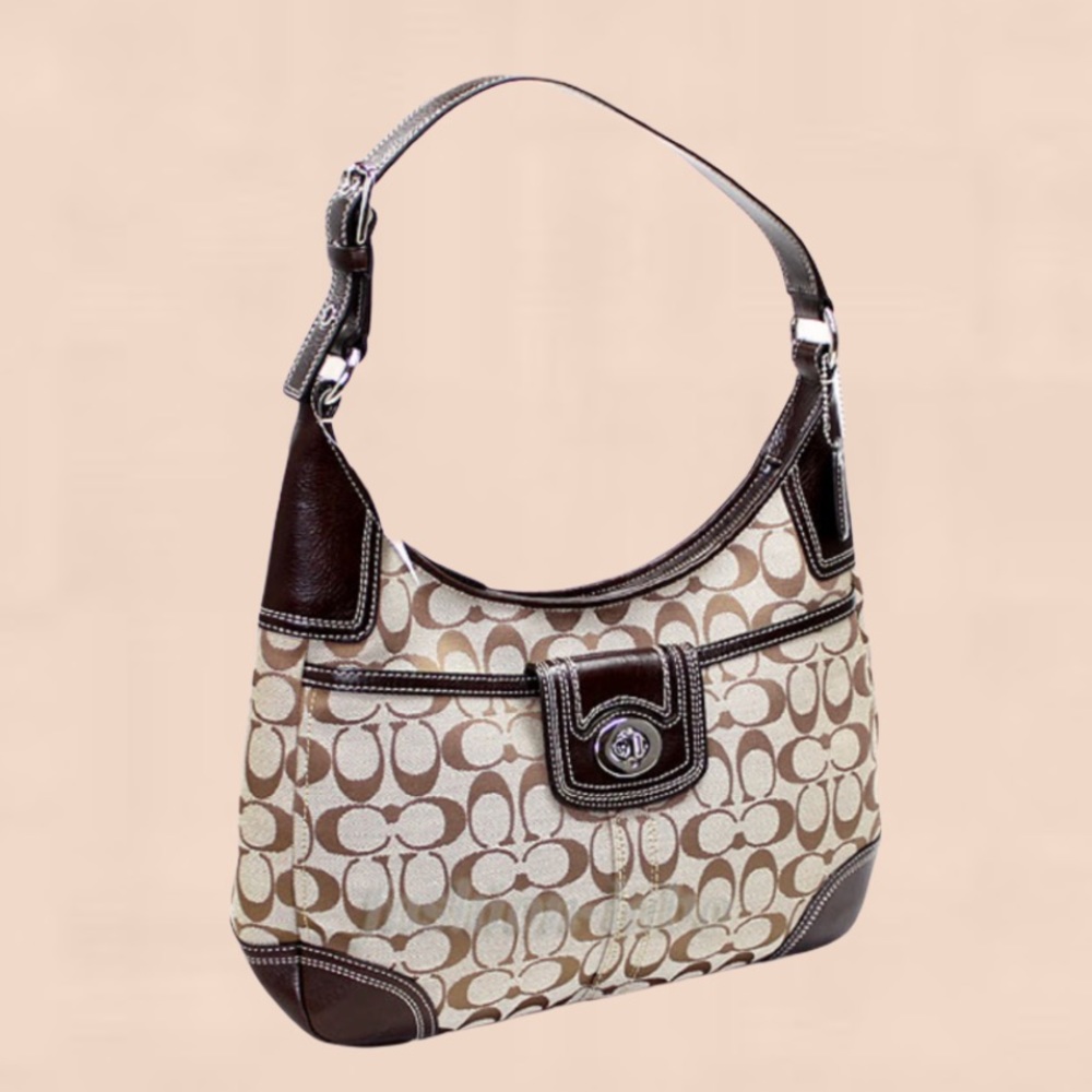 Coach Hampton Signature Hobo Brown Canvas Purse